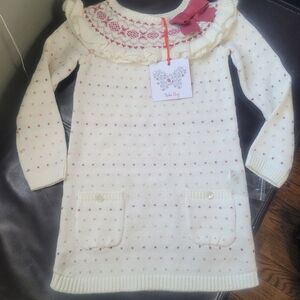 Nula Bug Toddler White And Pink Valentine Hearts Sweater Dress 3T New